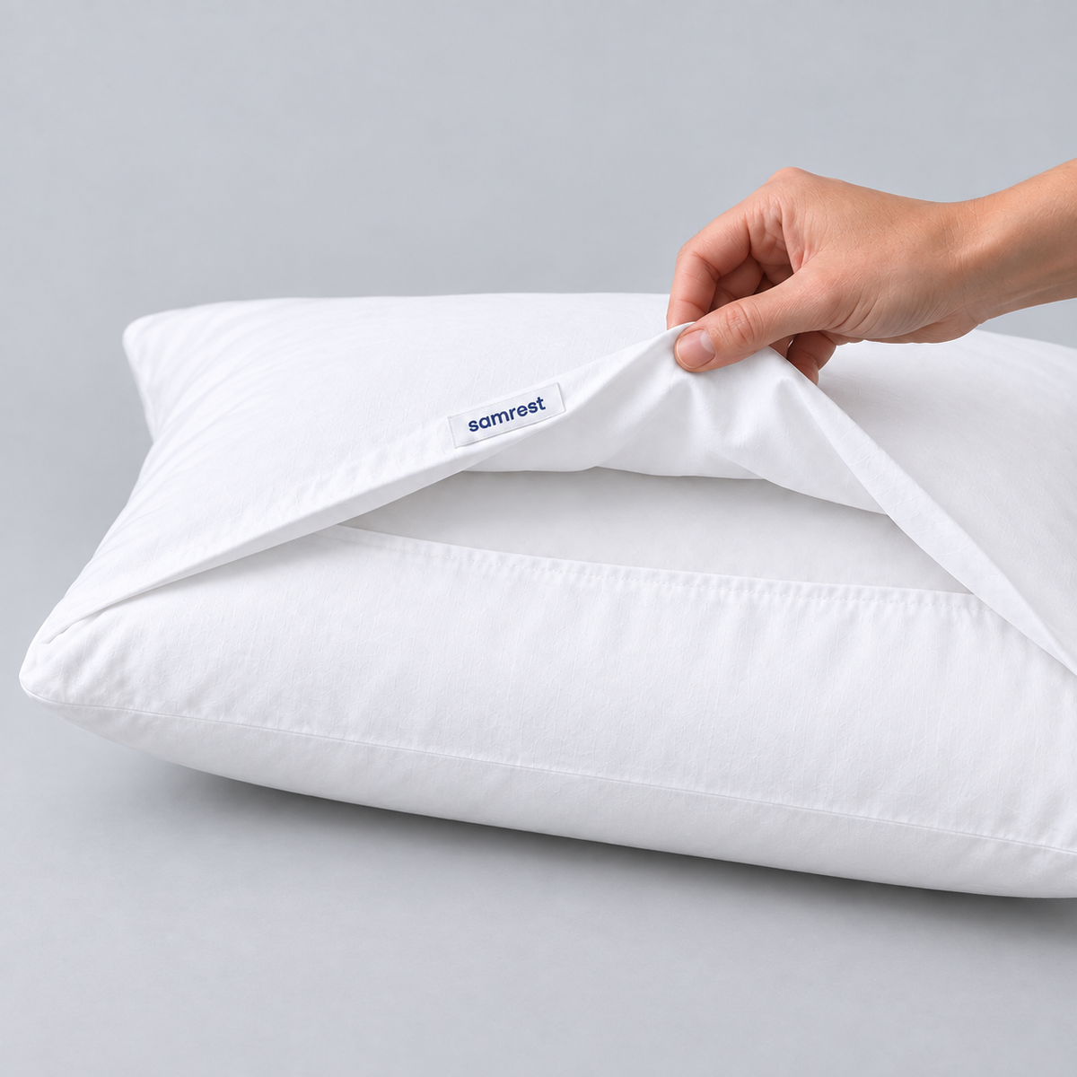 SAMREST™ Hotel Luxury 100% Long-Staple Cotton Pillow Cover & Protector (Cooling Percale Weave, Hidden Zipper)
