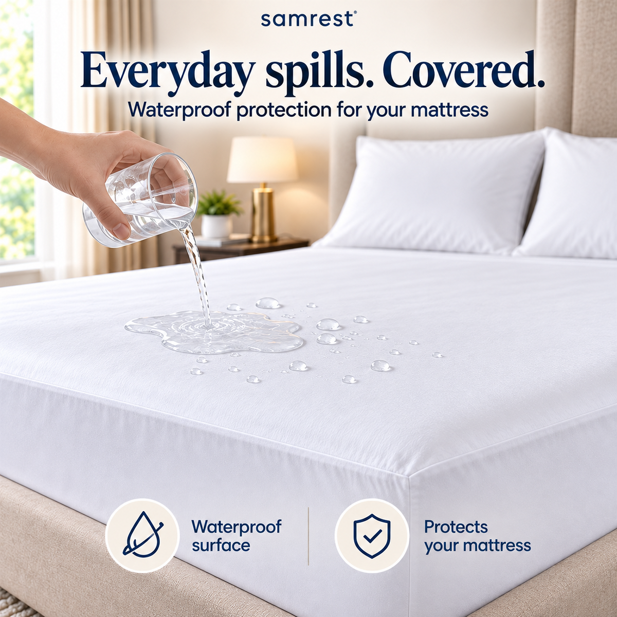 Samrest 100% Waterproof Mattress Protector – Breathable & Hypoallergenic