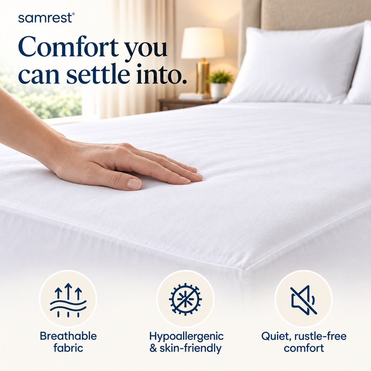 Samrest 100% Waterproof Mattress Protector – Breathable & Hypoallergenic
