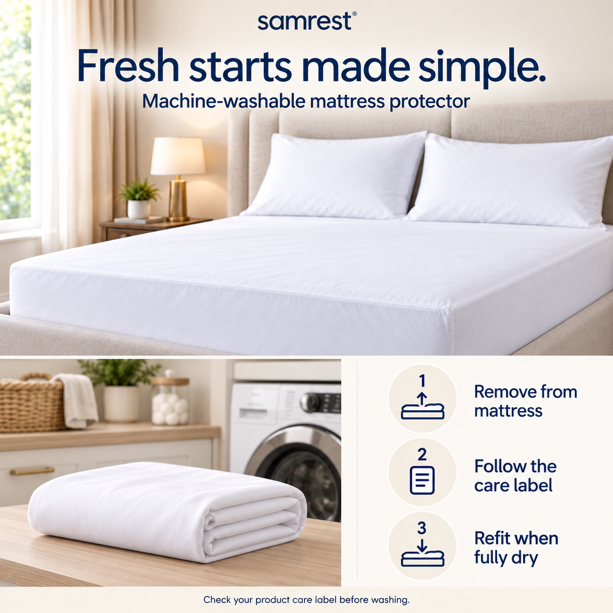 Samrest 100% Waterproof Mattress Protector – Breathable & Hypoallergenic